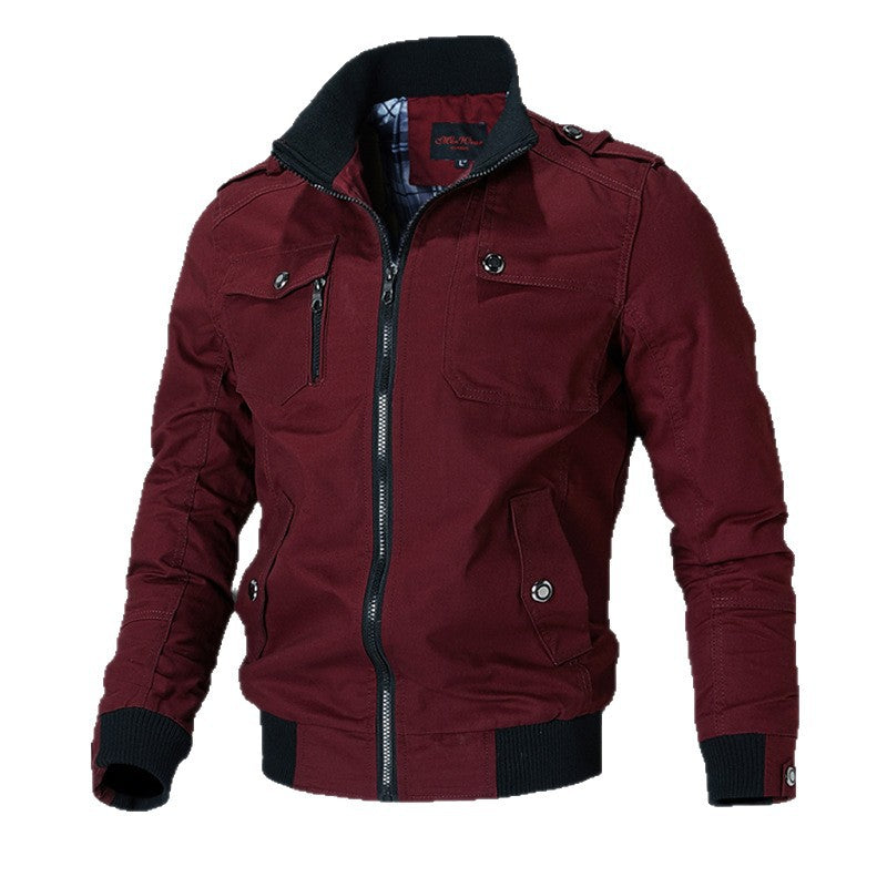 Men's Lightweight Canvas Field Jacket with Zipper and Shoulder Flaps Mune Fashion