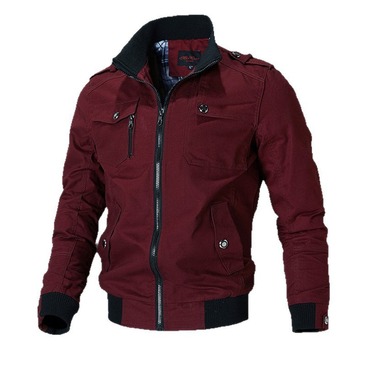 Men's Lightweight Canvas Field Jacket with Zipper and Shoulder Flaps Mune Fashion