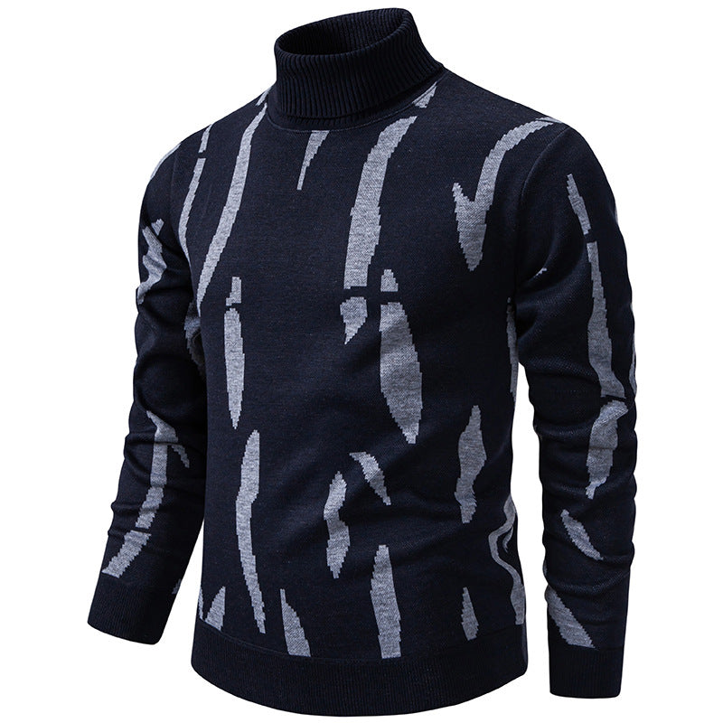 Men's Structured Turtleneck Sweater with Abstract Jacquard Pattern and Ribbed Trims Mune Fashion