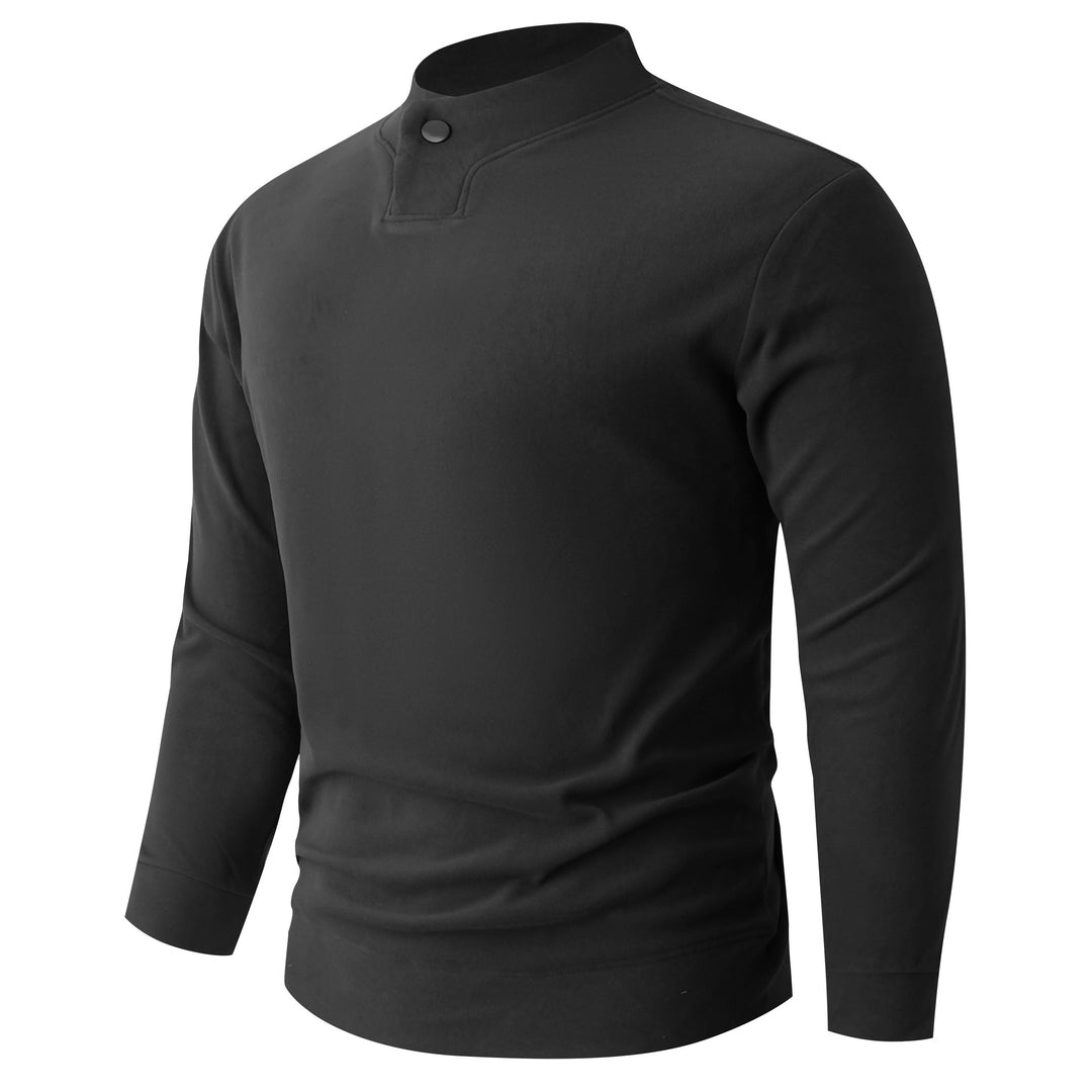 Men's Long Sleeve Shirt with Narrow Stand Collar and Button Closure Mune Fashion