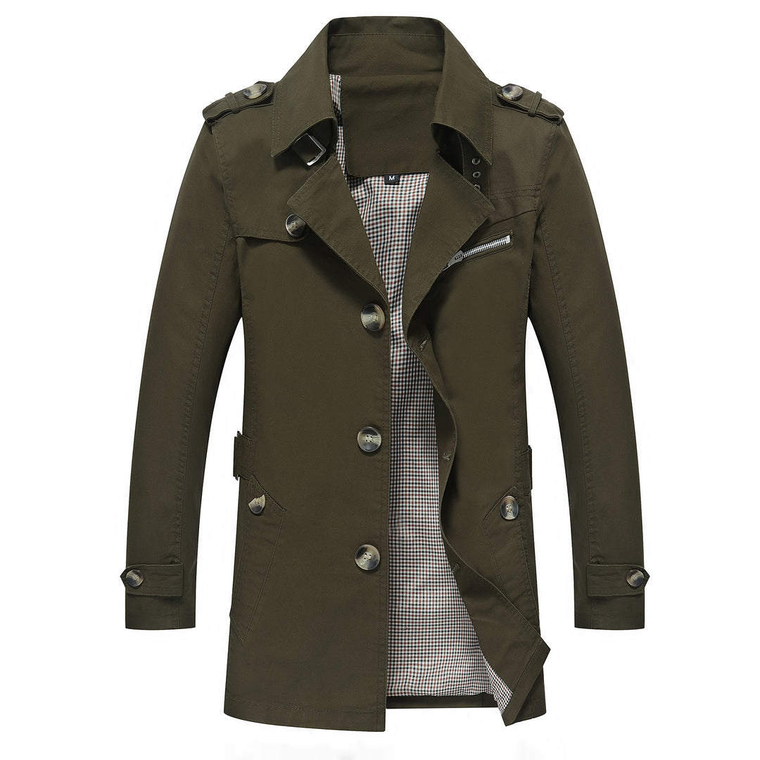 Men's Lightweight Field Style Trench Coat with Epaulettes and Check Lining Mune Fashion