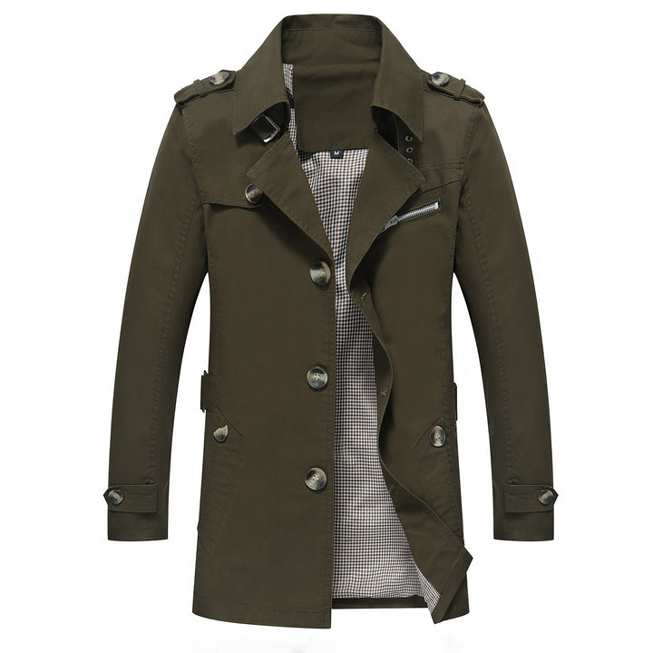 Men's Lightweight Field Style Trench Coat with Epaulettes and Check Lining Mune Fashion