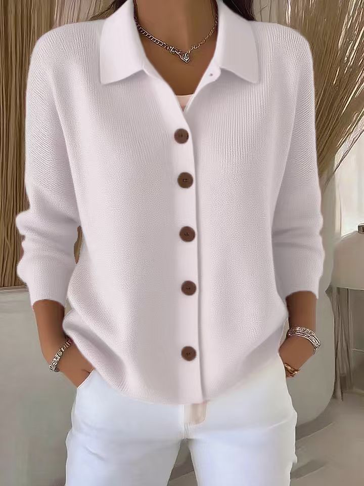 Women's fine knit cardigan with shirt collar and full button placket Mune Fashion
