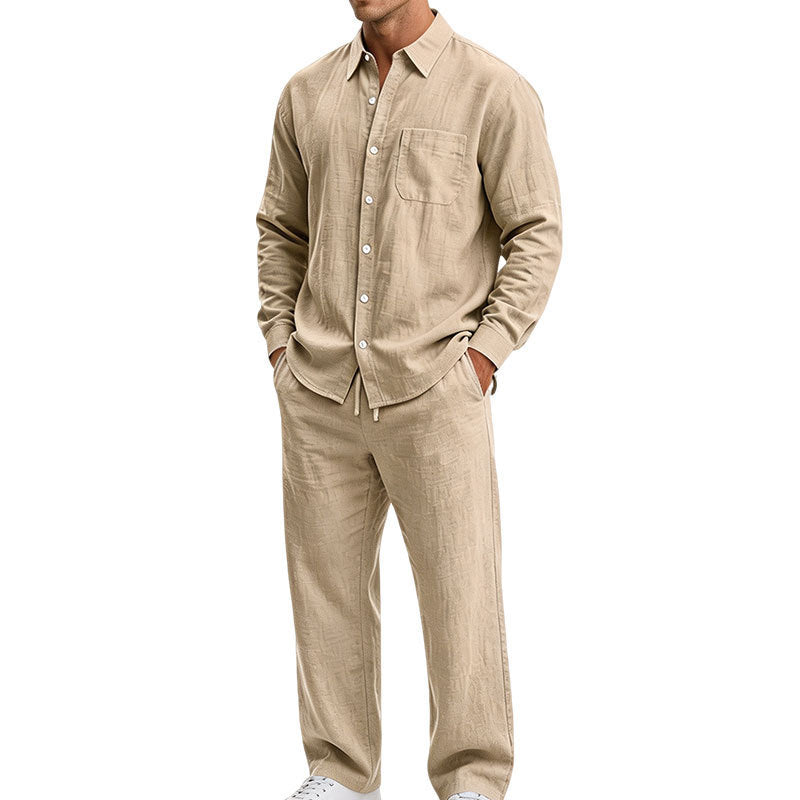 Men's Relaxed Two-Piece Lounge Set made of Structured Jersey with Shirt Collar Mune Fashion