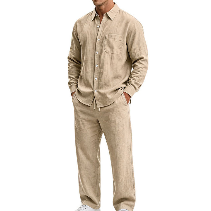 Men's Relaxed Two-Piece Lounge Set made of Structured Jersey with Shirt Collar Mune Fashion