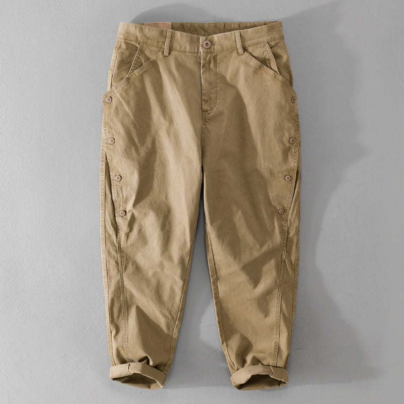 Men's casual tapered pants with side button placket and cuffs Mune Fashion