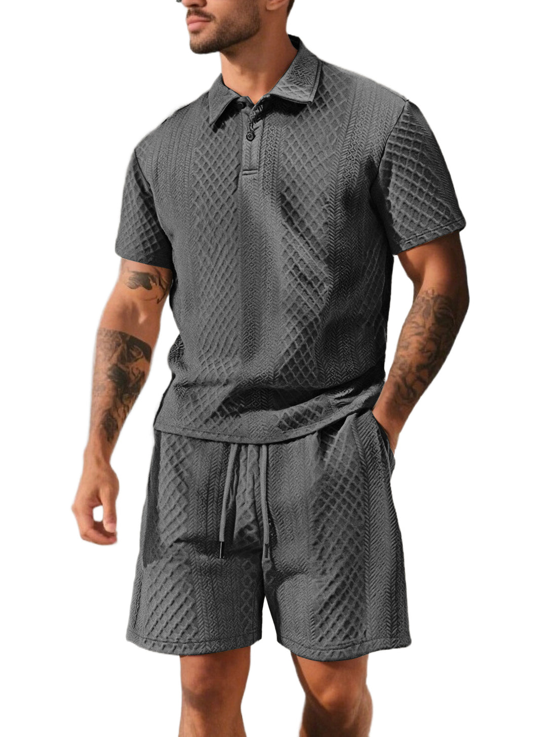 Men's structured polo shirt and bermuda shorts set made of quilted cotton blend Mune Fashion
