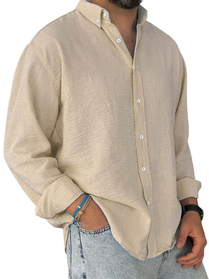 Men's nan lightweight cotton-linen shirt with button-down collar and relaxed fit Mune Fashion
