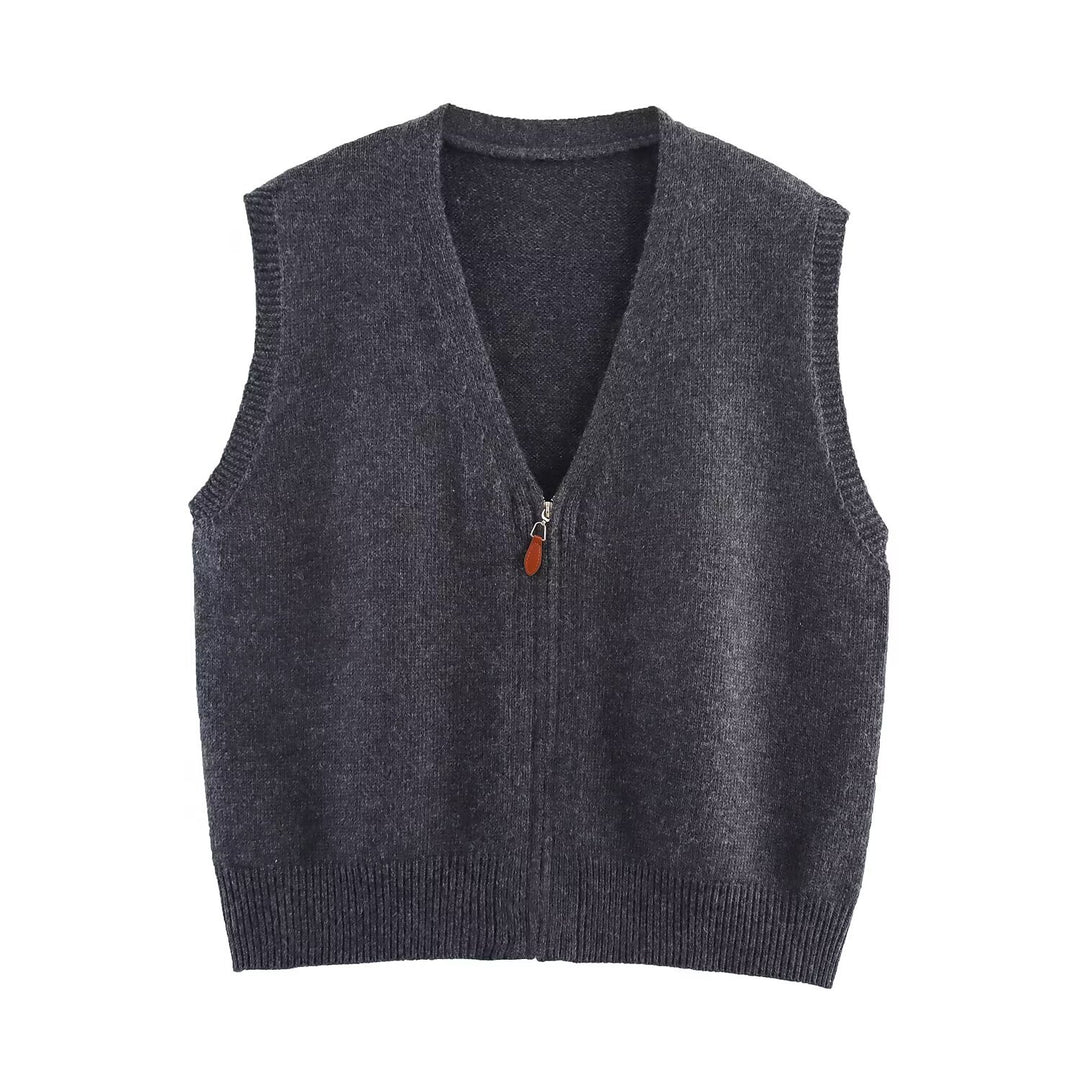 Women's knitted vest with full-length zipper and V-neck Mune Fashion