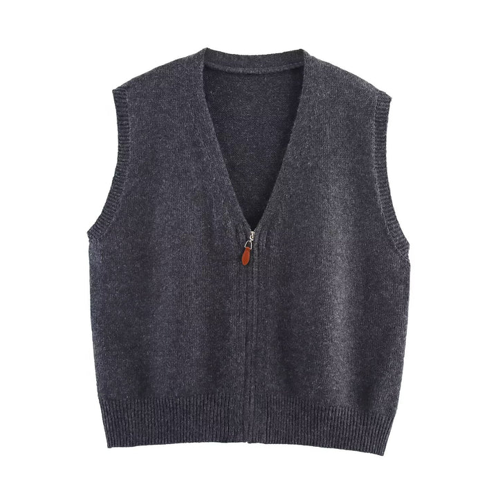 Women's knitted vest with full-length zipper and V-neck Mune Fashion