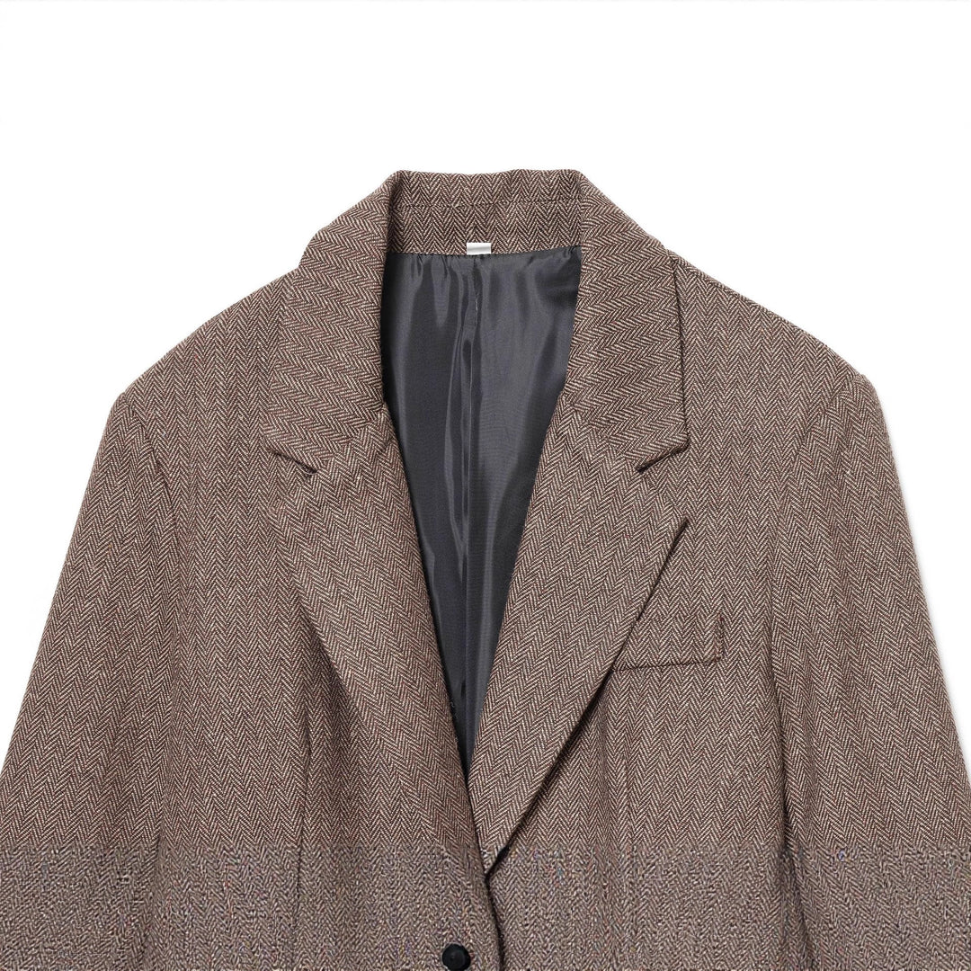 Women’s tailored herringbone coat blazer with leather belt, patch pockets and a falling lapel Mune Fashion