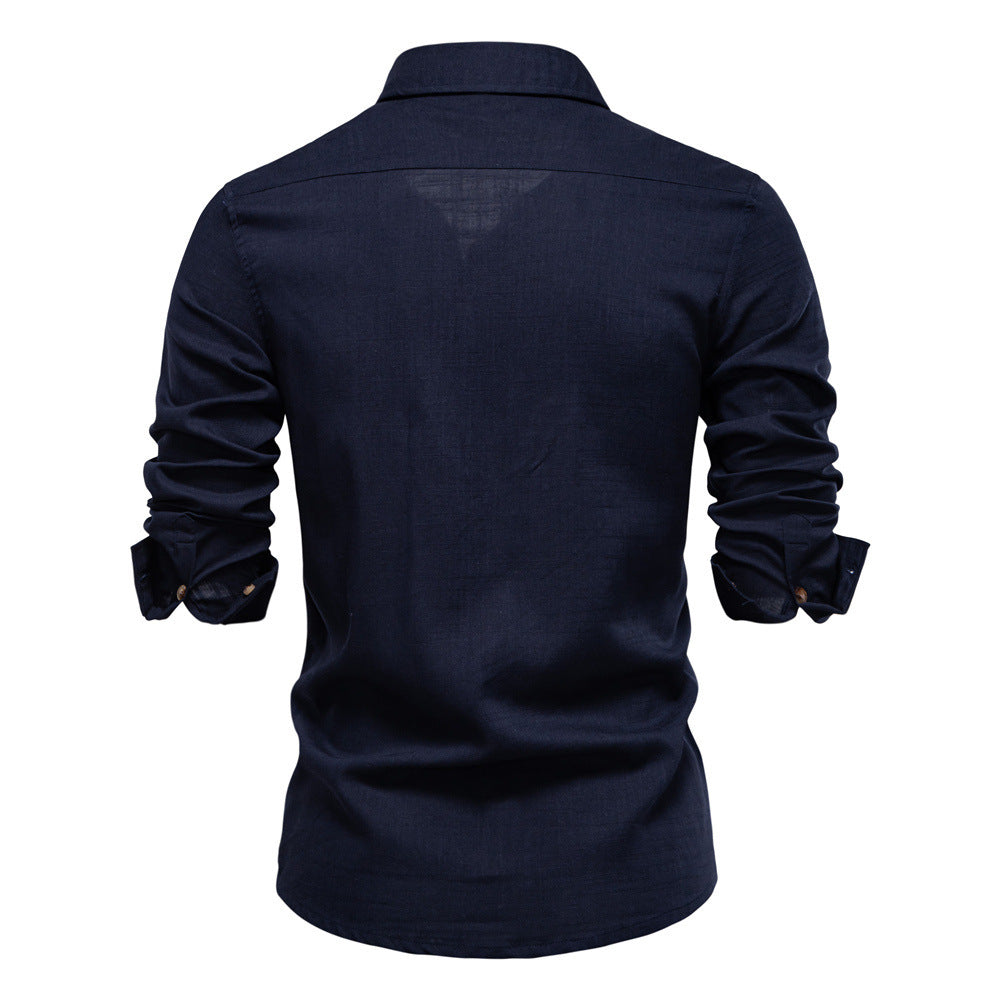 Men's Workshirt in Denim Look with Double Chest Pockets and Contrast Stitching Mune Fashion