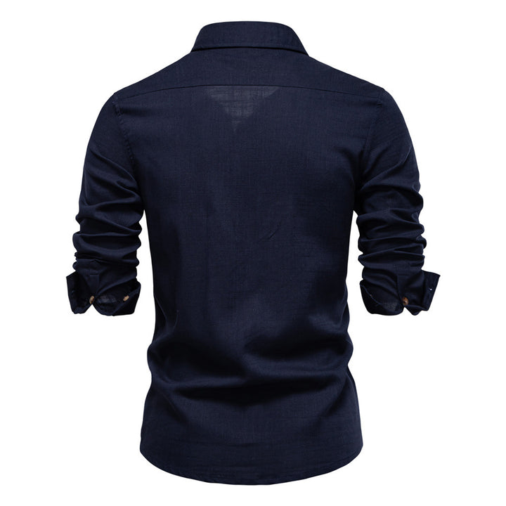Men's Workshirt in Denim Look with Double Chest Pockets and Contrast Stitching Mune Fashion