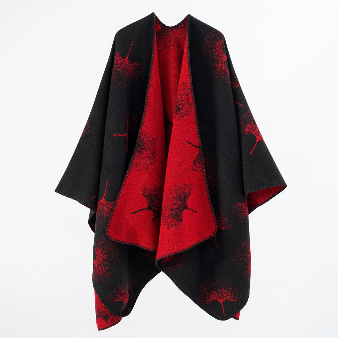 Women's Reversible Fine Knit Cape with Woven Dandelion Jacquard