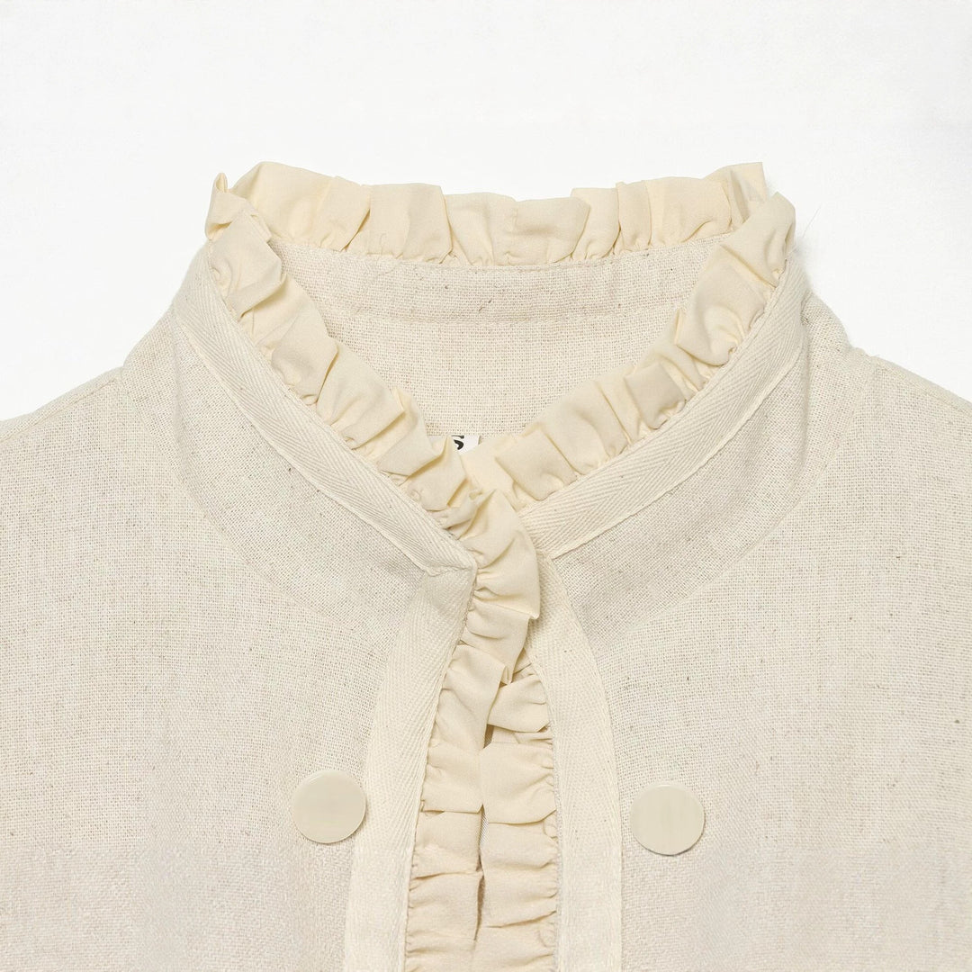 Women's short jacket with ruffled collar and decorative double button placket Drune