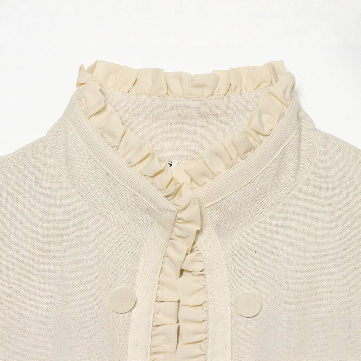 Women's short jacket with ruffled collar and decorative double button placket Drune