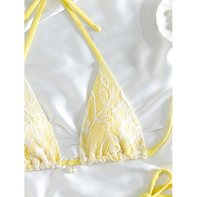 Women's triangle bikini with delicate crochet pattern and adjustable ties Mune Fashion
