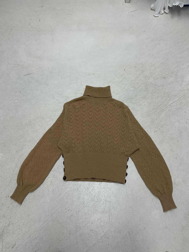 Women's short knit turtleneck with decorative button placket and balloon sleeves Mune Fashion