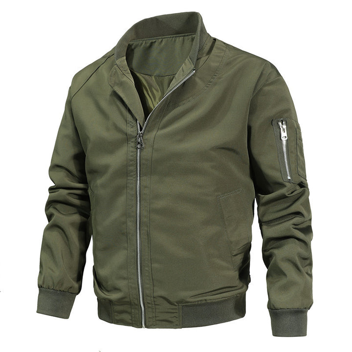 Men's Lightweight Urban Bomber with Stand Collar, Zip Arm Pocket, and Ribbed Cuffs Mune Fashion