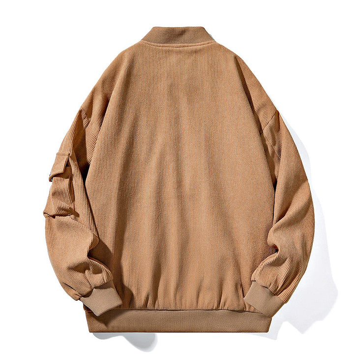 Men's bomber jacket in cord structure look with utility arm pocket, concealed zipper & ribbed cuffs Mune Fashion