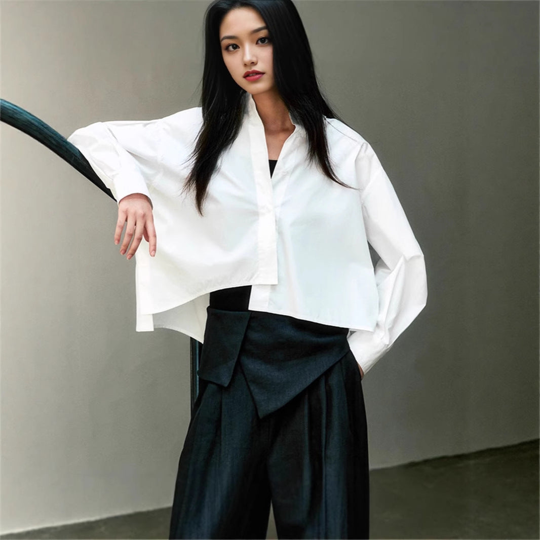 Women’s Asymmetric Cropped Blouse made of Cotton Poplin in Oversized Cut Mune Fashion