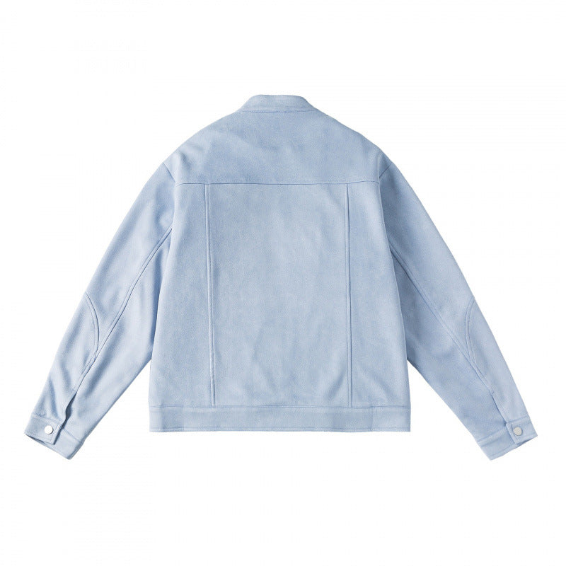 Unisex Short-cut boxy velour blouson jacket with stand-up collar and chest zippers Mune Fashion