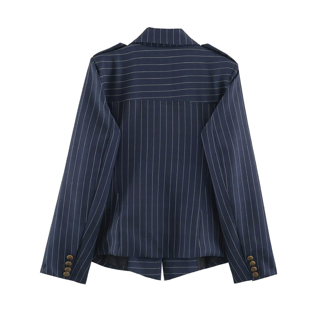 Women's tailored double-breasted pinstripe blazer with lapels Mune Fashion