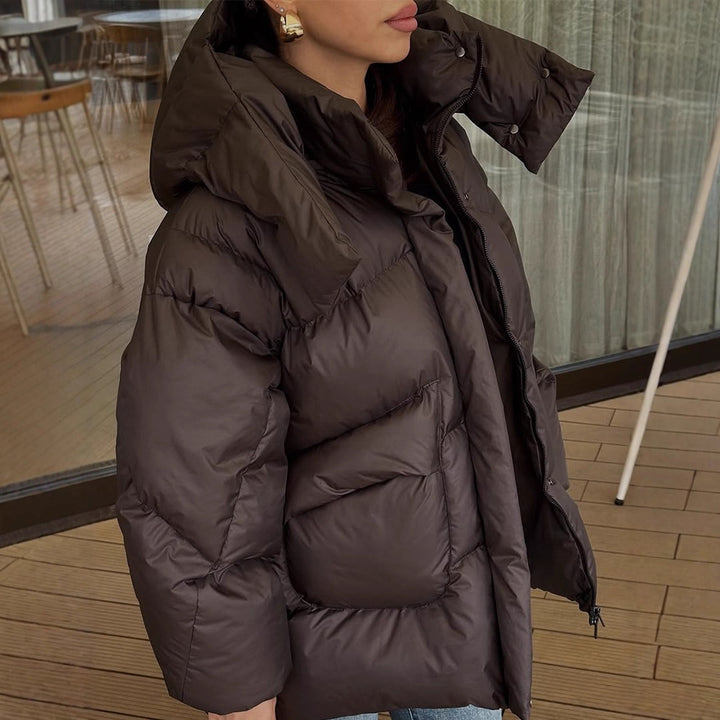 Women Oversize Quilted Jacket with High Shawl Collar and Padded Filling Mune Fashion