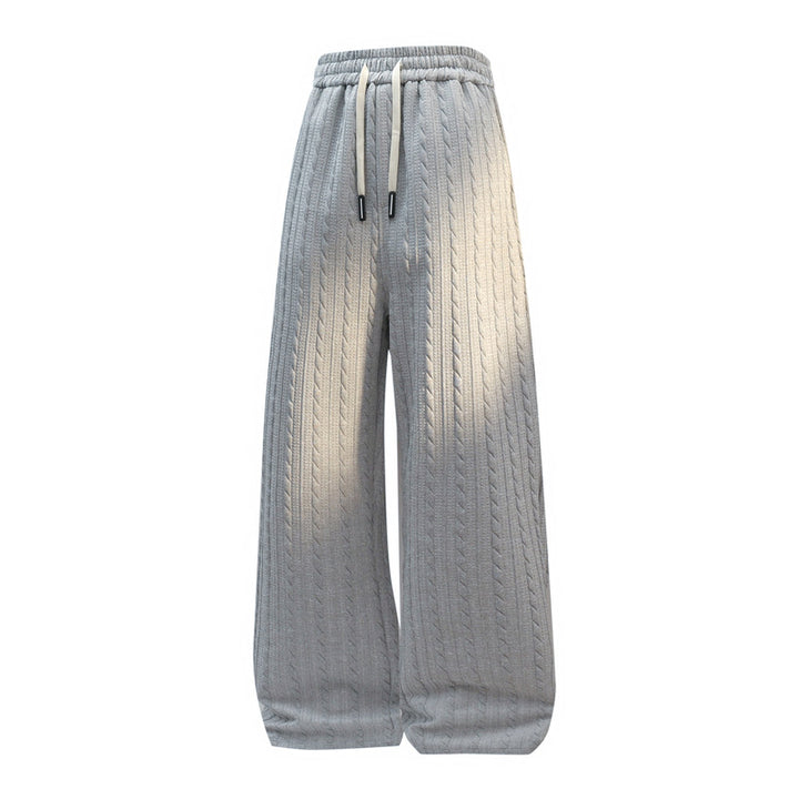 Women's Wide Knitted Lounge Pants with Cable Pattern, Drawstring Waist & Relaxed Silhouette Mune Fashion