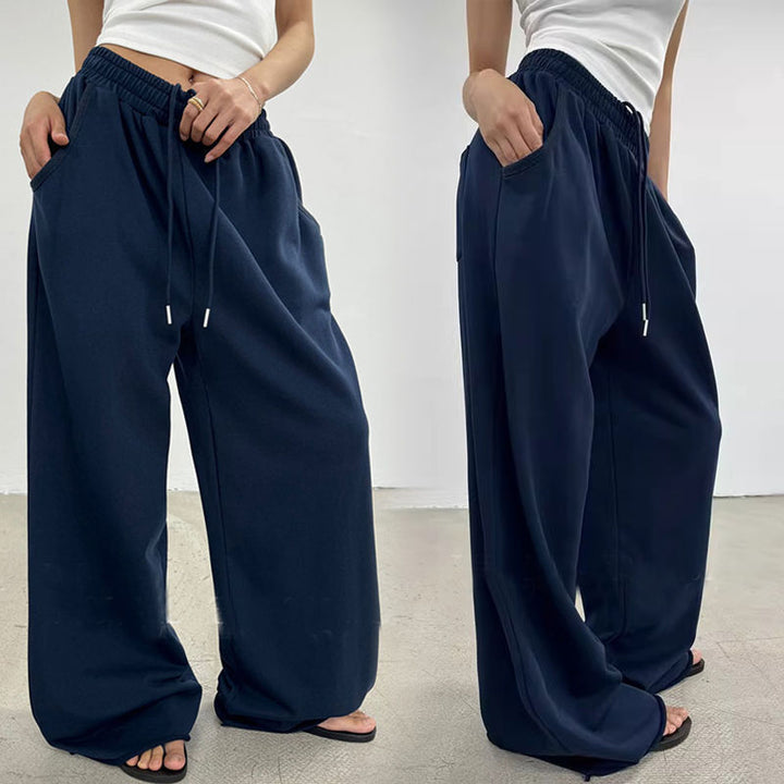 Women's wide High-Waist lounge pants with gathered waistband and drawstring Mune Fashion