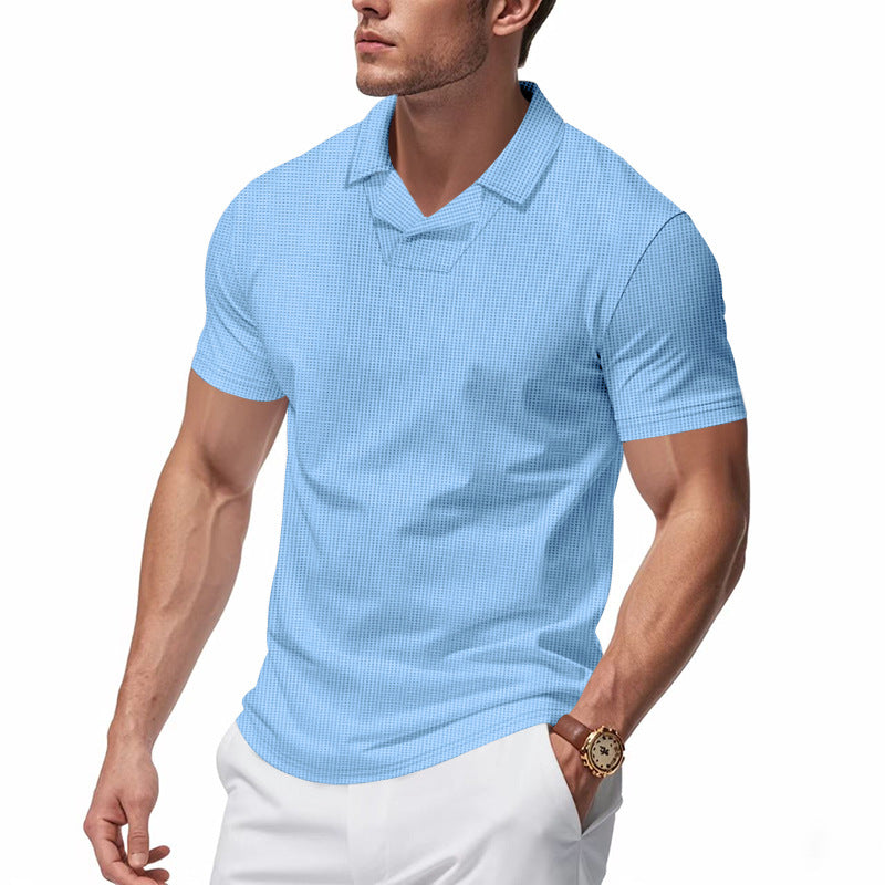 Men's structured short-sleeve polo with open V-neck and close-fitting cut Mune Fashion