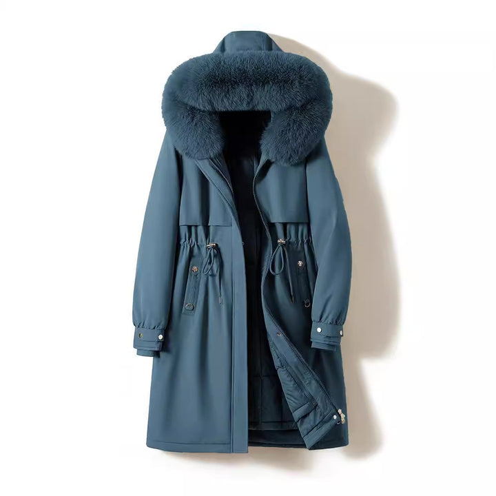 Women's longer water-repellent parka with voluminous faux fur hood, adjustable drawstring waist, and quilted thermal inner jacket Mune Fashion