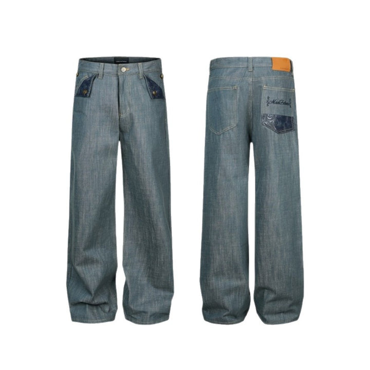 Ladies Wide High-Waist Jeans with Decorative Cuff Pockets Mune Fashion