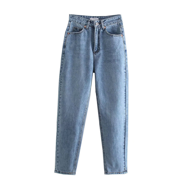 Women's High-Waisted Denim Jeans with Tapered Leg Mune Fashion
