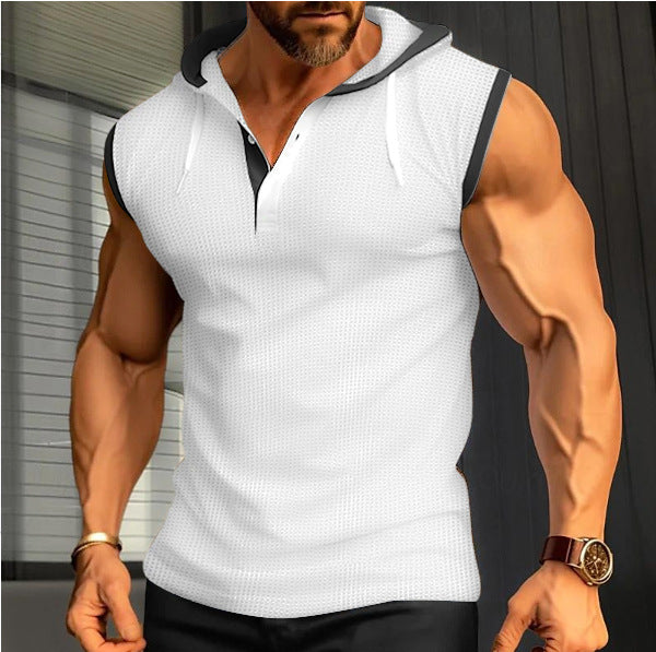 Men's sleeveless hooded sports shirt with mesh structure and V-neck Mune Fashion
