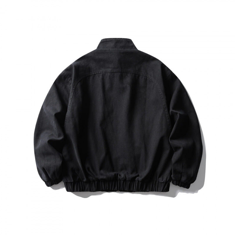 Unisex Boxy Zip Blouson Jacket made of Canvas with Stand-Up Collar, Asymmetrical Zipper Pockets and Elastic Hem Mune Fashion