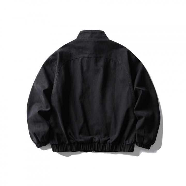 Unisex Boxy Zip Blouson Jacket made of Canvas with Stand-Up Collar, Asymmetrical Zipper Pockets and Elastic Hem Mune Fashion
