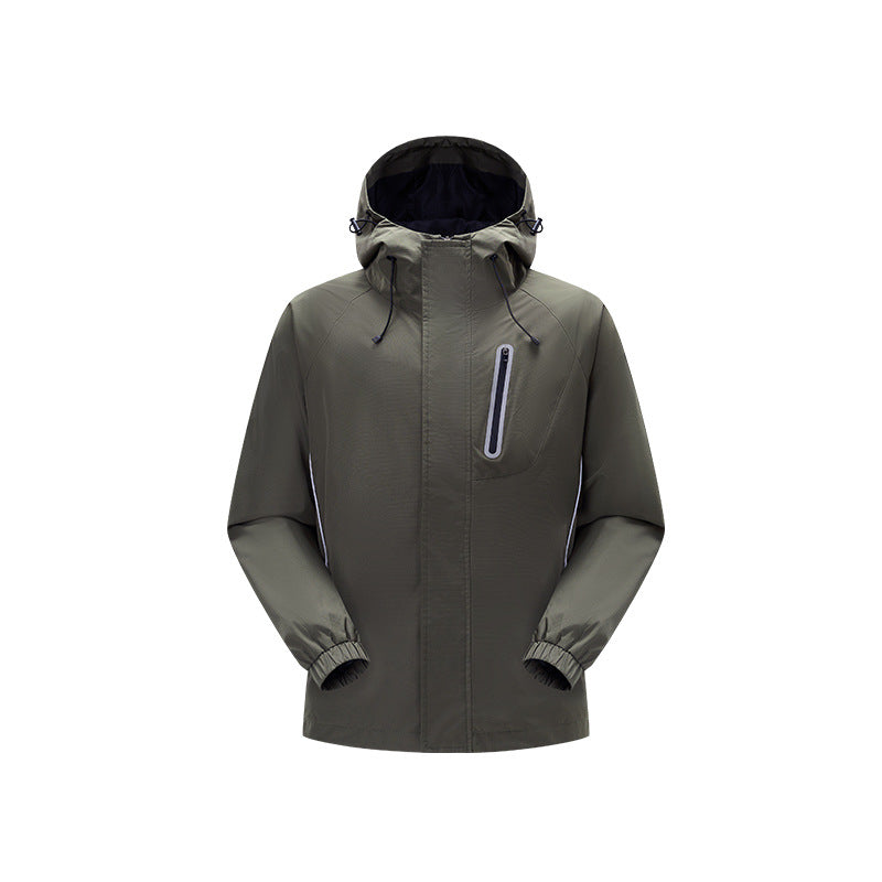Men's windproof breathable rain and softshell jacket with adjustable hood and reflective inserts Drune