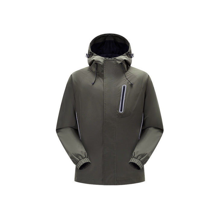 Men's windproof breathable rain and softshell jacket with adjustable hood and reflective inserts Drune