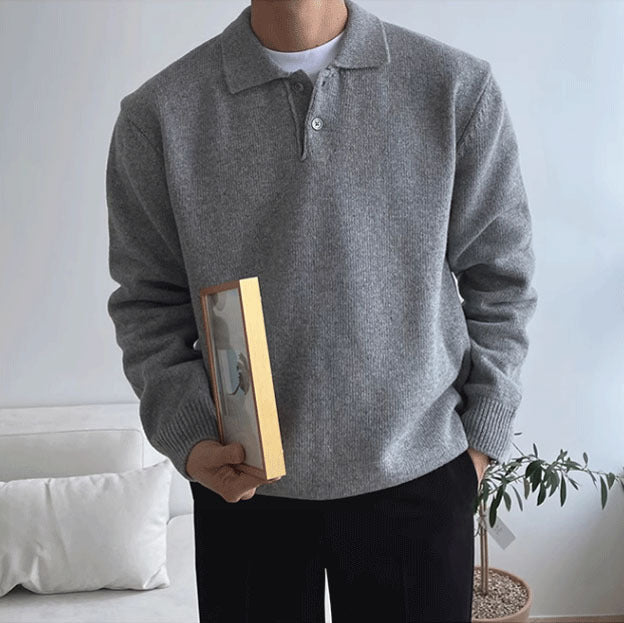 Men's Elegant Knit Sweater with Stand-up Collar and Button Placket Mune Fashion
