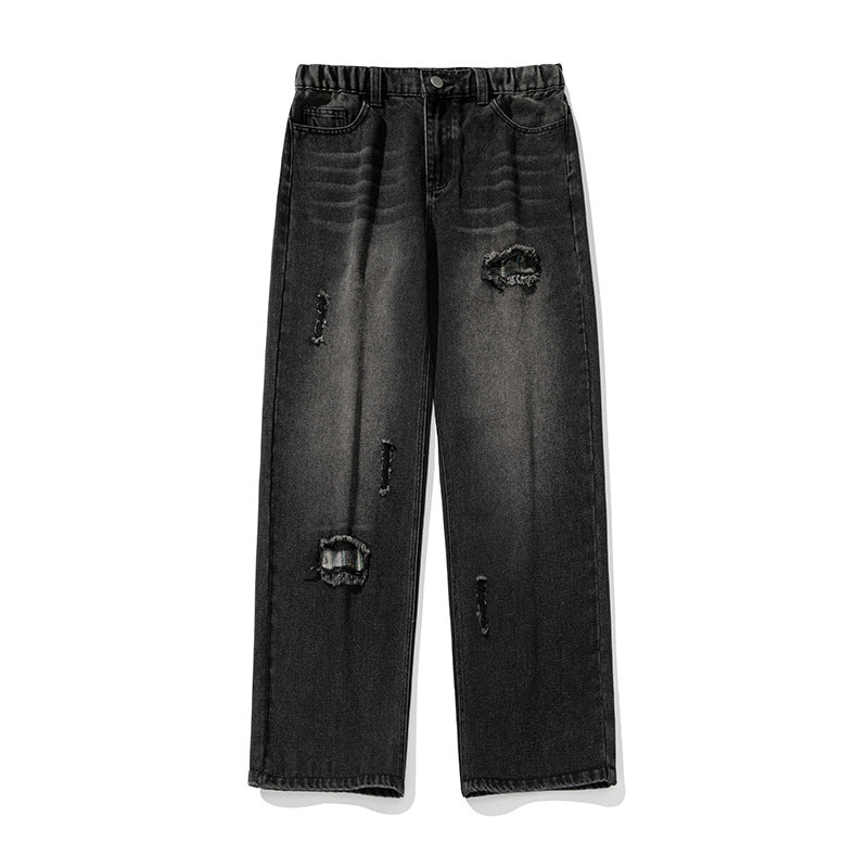 Women Wide High-Waist Destroyed Denim Jeans with Elastic Waist Mune Fashion