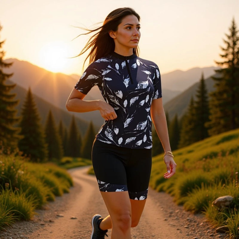 Women's sporty short-sleeve swimsuit with floral pattern Mune Fashion