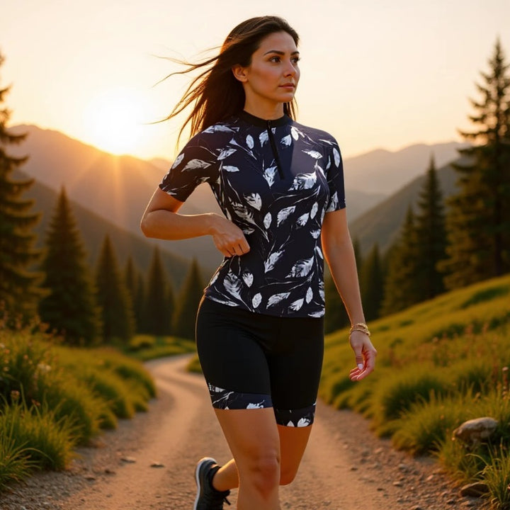 Women's sporty short-sleeve swimsuit with floral pattern Mune Fashion