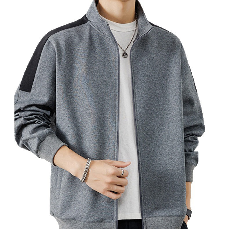 Men's Lightweight Zip Training Jacket in Minimal Style with Stand-Up Collar and Contrast Piping Mune Fashion