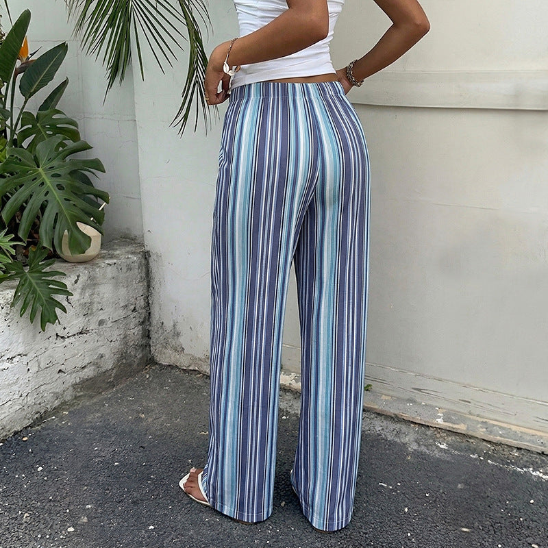 Women's lightweight striped linen-blend lounge pants with wide leg and drawstring Mune Fashion