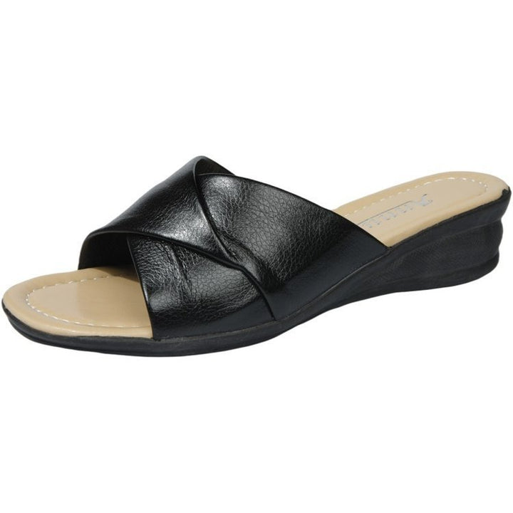 Ladies nan comfortable slipper sandal with crossed straps and lightweight wedge heel Mune Fashion