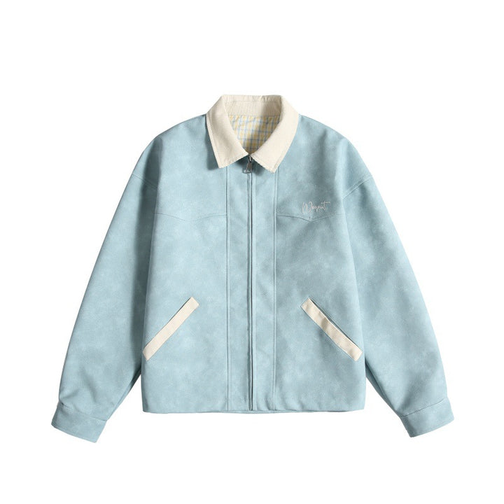 Women Oversize Suede-Look Bomber Jacket with Cord Collar and Concealed Zipper Mune Fashion