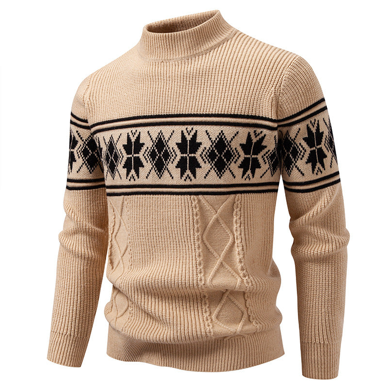 Men's Nano Winter Structured Sweater with Short Stand-Up Collar and Norwegian Pattern Mune Fashion