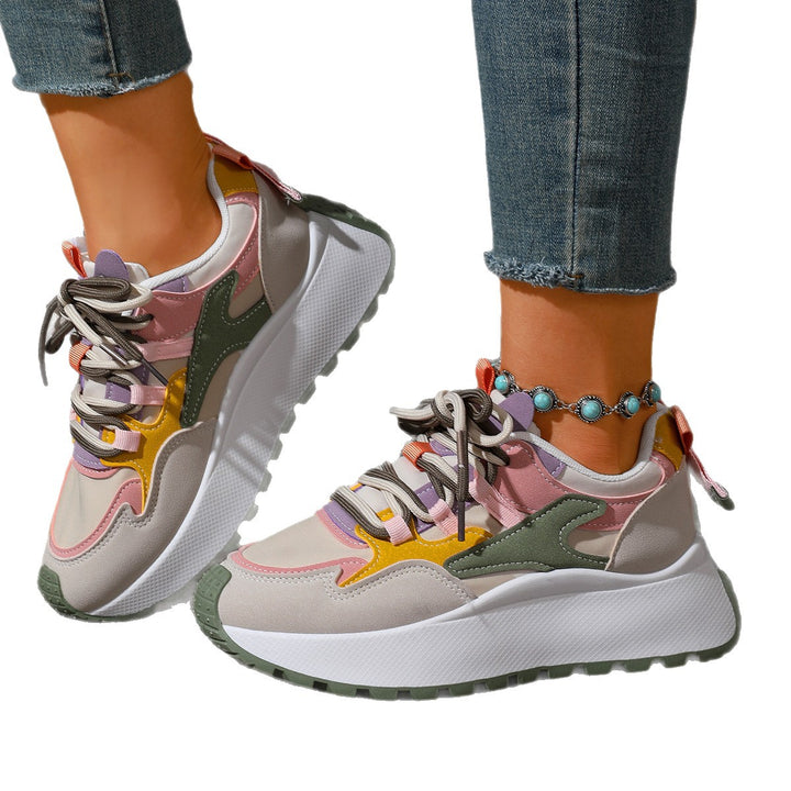 Women’s platform sneaker with layered upper material, padded heel and grippy tread sole Mune Fashion
