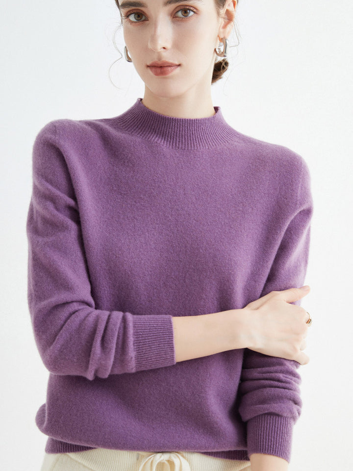 Women's Short Mock Neck Sweater in Cashmere Look with Light Fuzzy Texture Mune Fashion